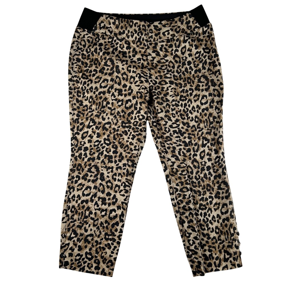 Investments Pants Womens 10P Brown Leopard Print Ankle Slim Pull On Stretch
